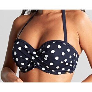 Panache Anya Riva Spot Bandeau Bikini Swim Top 36G Navy Blue/White Polka Dot